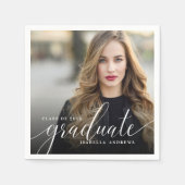 Serviette En Papier Chic Girly Hand Lettré Script Photo Graduation (Devant)