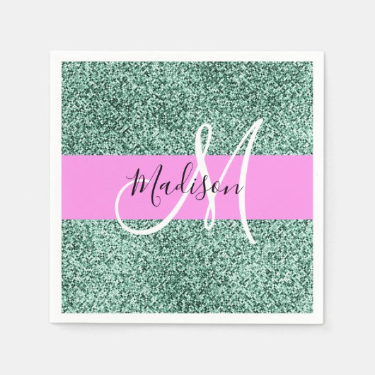 Serviette En Papier Chic Glam rose Vert Parties scintillant Étincelle  (Devant)