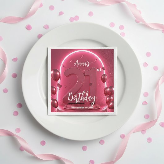 Serviette En Papier Chic Glam Vibrant Pink Neon Glow 21st Birthday