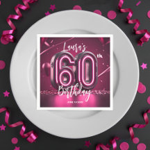 Chic Glam Vibrant Pink Neon Glow 60th Birthday