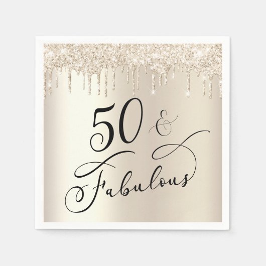 Serviette En Papier Chic Gold Parties scintillant 50e fête d'anniversa (Devant)