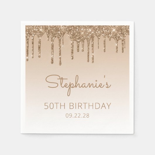 Serviette En Papier Chic Gold Parties scintillant Drip 50th Birthday P (Devant)