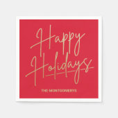 Serviette En Papier Chic Gold Script Happy Holidays Red (Devant)