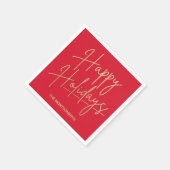 Serviette En Papier Chic Gold Script Happy Holidays Red (Coin)