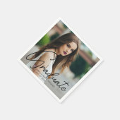 Serviette En Papier Chic Graduation Photo Black Script Overlay Party (Coin)