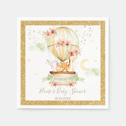 Serviette En Papier Chic Green Hot Air Balloon Bébé Animaux Neutral (Devant)