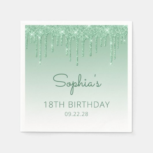 Serviette En Papier Chic Green Parties scintillant Drip 18e fête d'ann (Devant)
