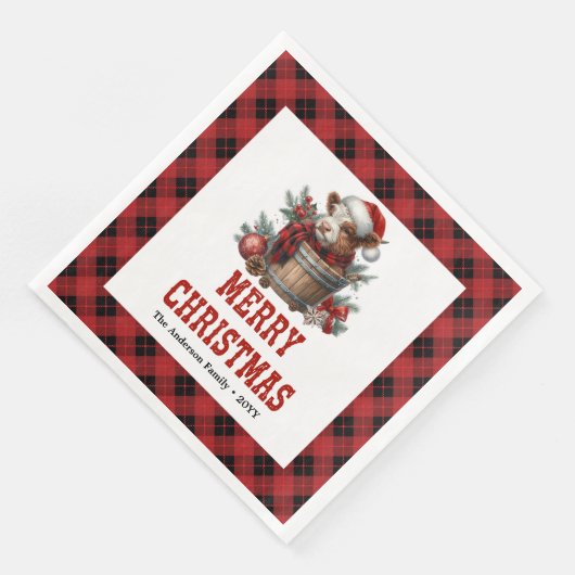 Serviette En Papier Chic highland cow red black plaid festive napkins (Coin)