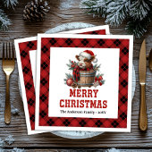 Serviette En Papier Chic highland cow red black plaid festive napkins
