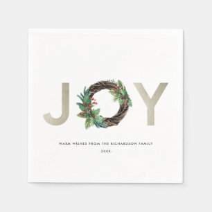 SERVIETTE EN PAPIER CHIC HOLLY BERRY GREEN SILVER JOY WREATH NOËL