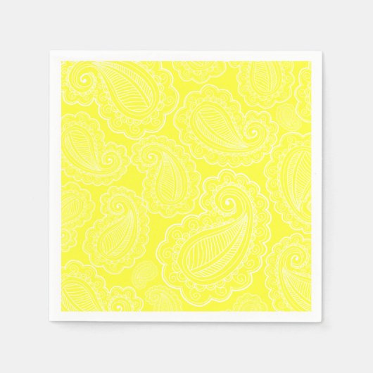 Serviette En Papier Chic Jaune Paisley Floral Design Mariage (Devant)