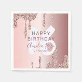 Serviette En Papier Chic Joyeux Anniversaire Rose Parties scintillant  (Devant)