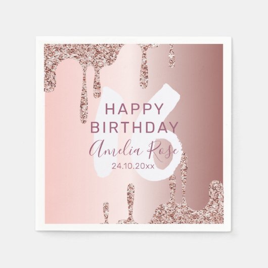Serviette En Papier Chic Joyeux Anniversaire Rose Parties scintillant  (Devant)