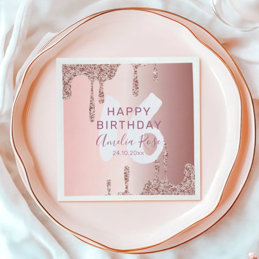 Serviette En Papier Chic Joyeux Anniversaire Rose Parties scintillant 