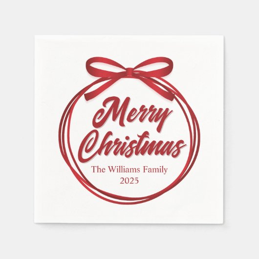 Serviette En Papier Chic Joyeux Noël Script Red Ribbon Bow Party (Devant)