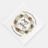 Serviette En Papier Chic Joyeux Vacances Script Poinsettia Monogramme (Coin)