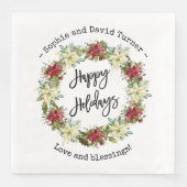 Serviette En Papier Chic Joyeux Vacances Script Poinsettia Monogramme (Devant)