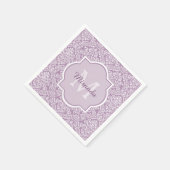 Serviette En Papier Chic Lavande Purple Damask Monogramme Avec Nom (Coin)