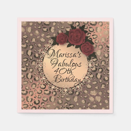 Serviette En Papier Chic Leopard Rose Fabuleux 40e anniversaire (Devant)