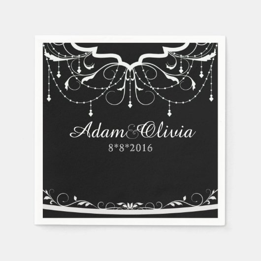 Serviette En Papier Chic lustre Floral Mariage noir (Devant)