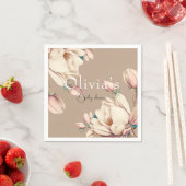 Serviette En Papier chic magnolia floral (En situation)