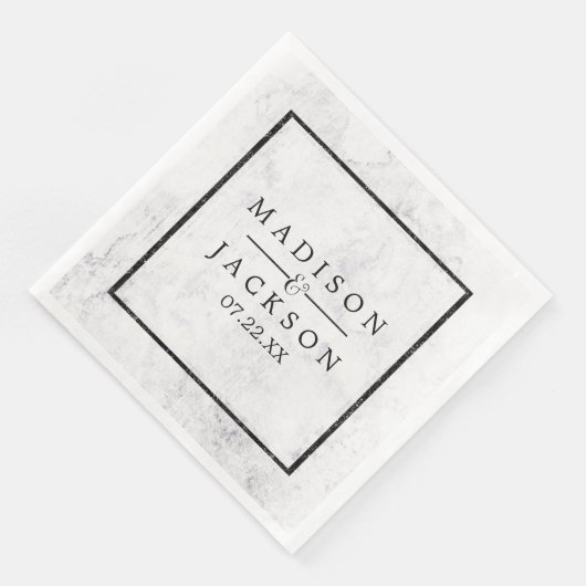 Serviette En Papier Chic Mariage en marbre blanc et gris (Coin)