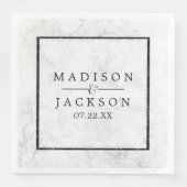 Serviette En Papier Chic Mariage en marbre blanc et gris (Devant)