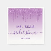 Serviette En Papier Chic Mariage sous la pluie de paillettes violettes (Devant)