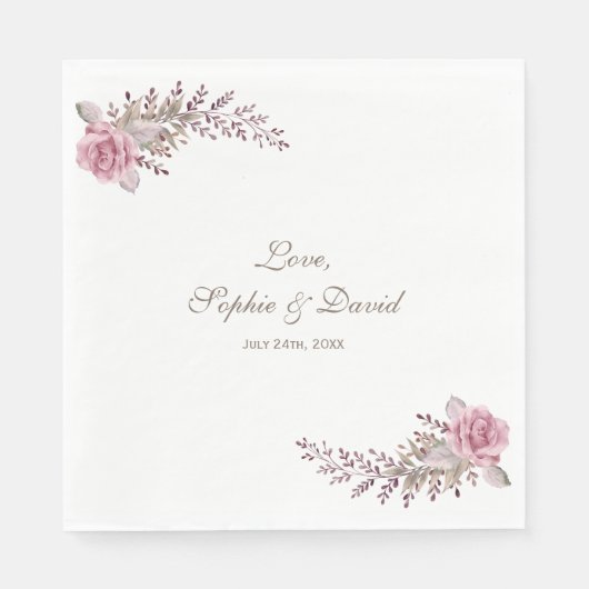 Serviette En Papier Chic Marsala Maroon Floral Mariage (Devant)