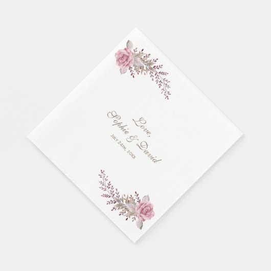 Serviette En Papier Chic Marsala Maroon Floral Mariage (Coin)
