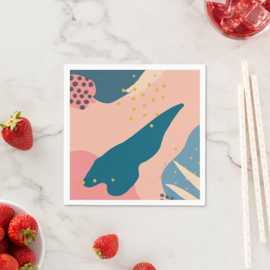 Serviette En Papier Chic Memphis Style Abstrait rose or et papier Turq (En situation)