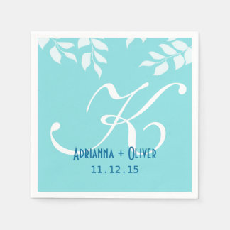 Serviette En Papier Chic Mint Bleu Feuille Mariage Monogramme