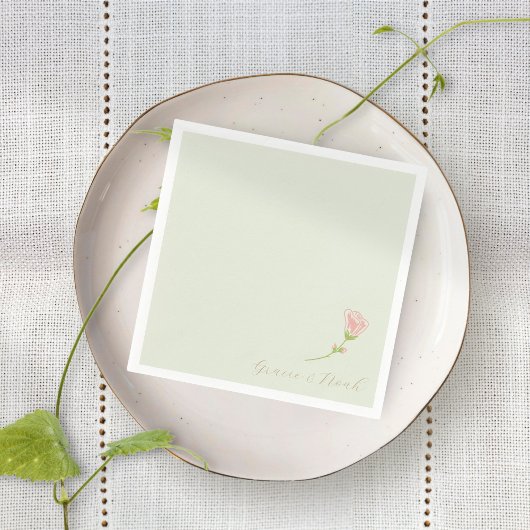 Serviette En Papier Chic Mint Green & Blush Rose | Serviettes blanches