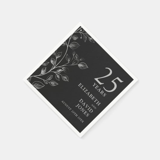 Serviette En Papier Chic Moderne Argent Floral 25e anniversaire Mariag (Coin)