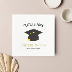 Serviette En Papier Chic moderne Casquette & Tassel Black Gold Graduat