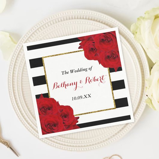 Serviette En Papier Chic Moderne Luxe Mariage Collection - Roses rouge
