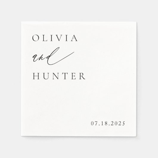 Serviette En Papier Chic moderne Mariage noir & blanc (Devant)