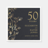 Serviette En Papier Chic Moderne Or Floral 50e anniversaire Mariage (Devant)