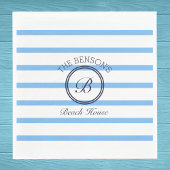 Serviette En Papier Chic Monogram Blue Stripes Nom de famille Beach Ho
