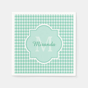 Serviette En Papier Chic Monogram Mint Green Houndstooth Avec Nom