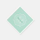 Serviette En Papier Chic Monogram Mint Green Houndstooth Avec Nom (Coin)