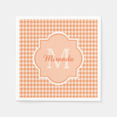 Serviette En Papier Chic Monogram Orange Houndstooth Avec Nom (Devant)