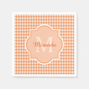 Serviette En Papier Chic Monogram Orange Houndstooth Avec Nom