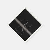 Serviette En Papier Chic Monogramme Initiale Nom Gris Charbon Noir (Coin)