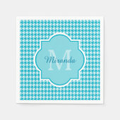 Serviette En Papier Chic Monogramme Turquoise Houndstooth Avec Nom (Devant)
