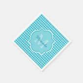 Serviette En Papier Chic Monogramme Turquoise Houndstooth Avec Nom (Coin)