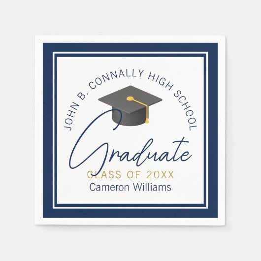 Serviette En Papier Chic Navy Blue Modern Graduation Party (Devant)