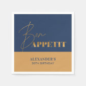 Serviette En Papier Chic Navy et Or Bon Appétit Script Anniversaire  (Devant)