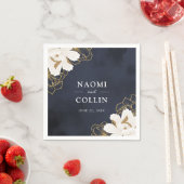 Serviette En Papier Chic Navy & Gold Floral Mariage (En situation)