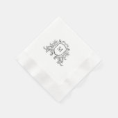 Serviette En Papier Chic Noir & Blanc Crest Monogram Mariage Napkin (Coin)